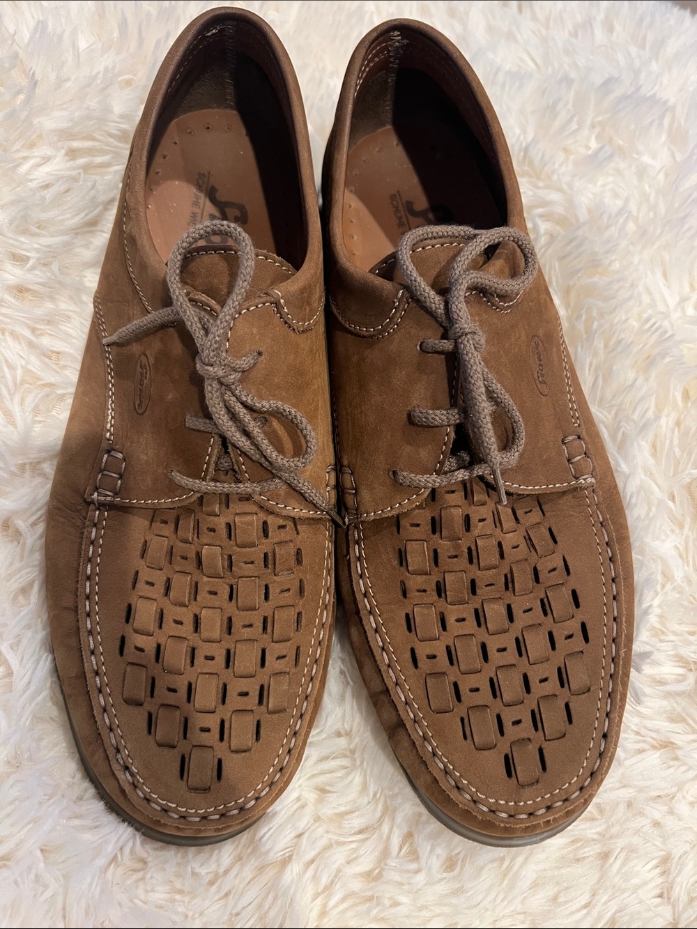 Men's Brown Suede Perforated Lace-Up Slip-On Loafers